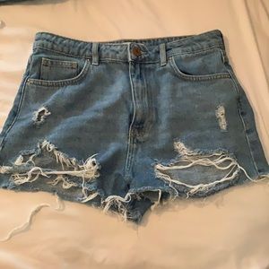 Forever 21 High Waisted Distressed Jean Shorts